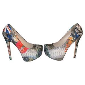 Shoe dazzle,Pop 7 Art Magazine Stiletto Dance High Heel Shoes -Snakeskin-Gray